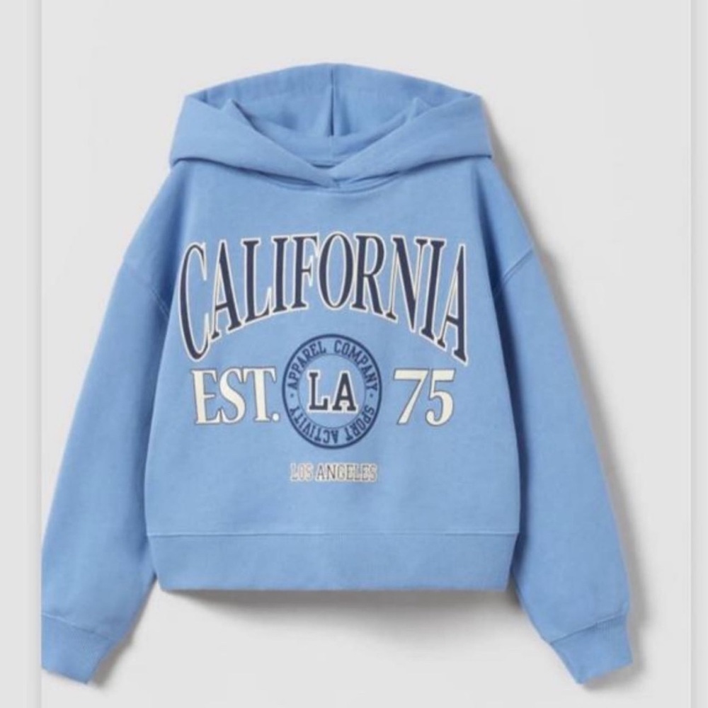Zara Blue California Kids cropped Hoodie size 8-9